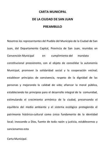 Carta Orgánica Municipio de la Ciudad de San Juan