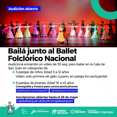 Vos podés bailar junto al Ballet Folklórico Nacional en la Gala de la Fundación de San Juan