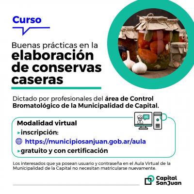 Capital invita al curso “Buena prácticas en la elaboración de conservas caseras”